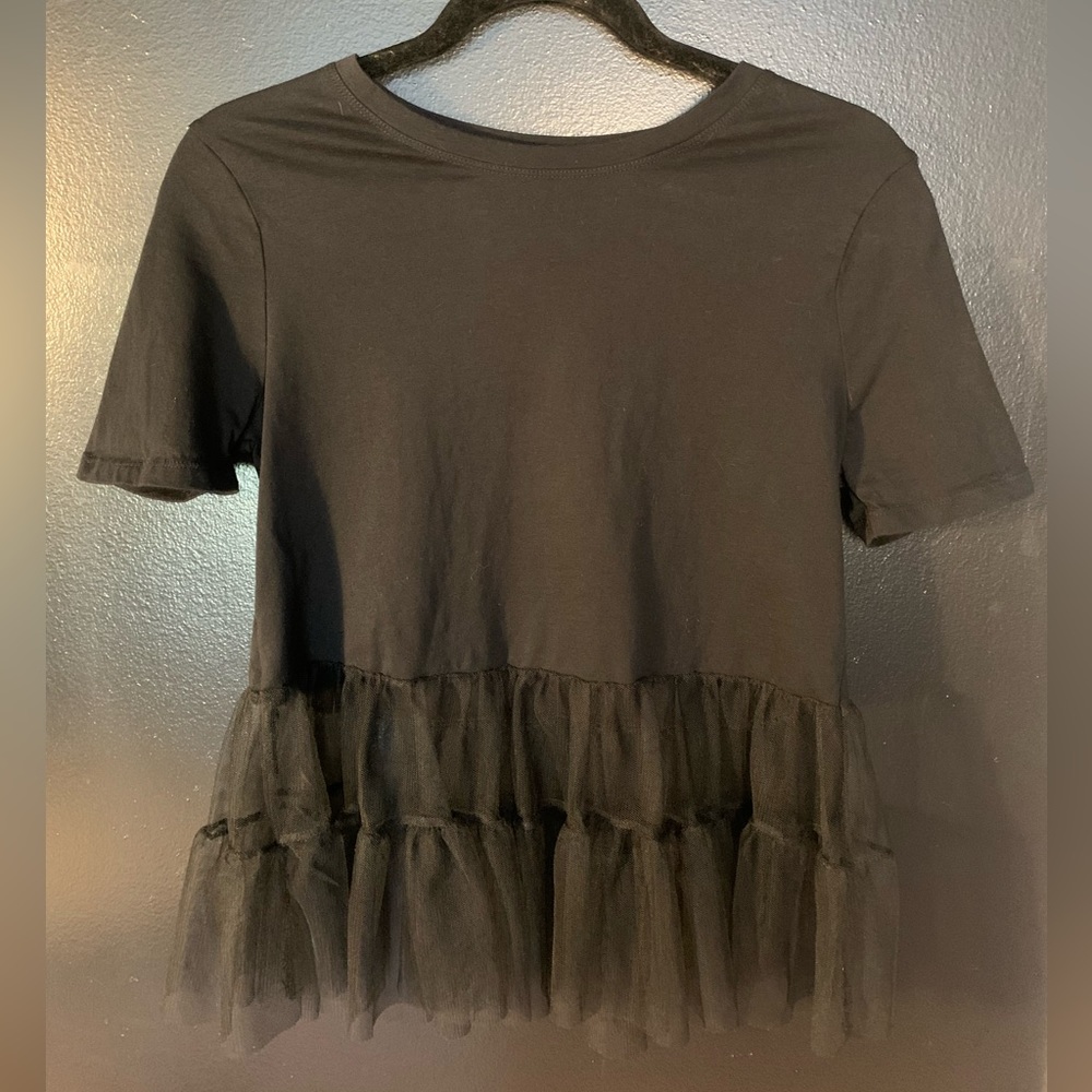 Zara Crop Tulle Tee, Small